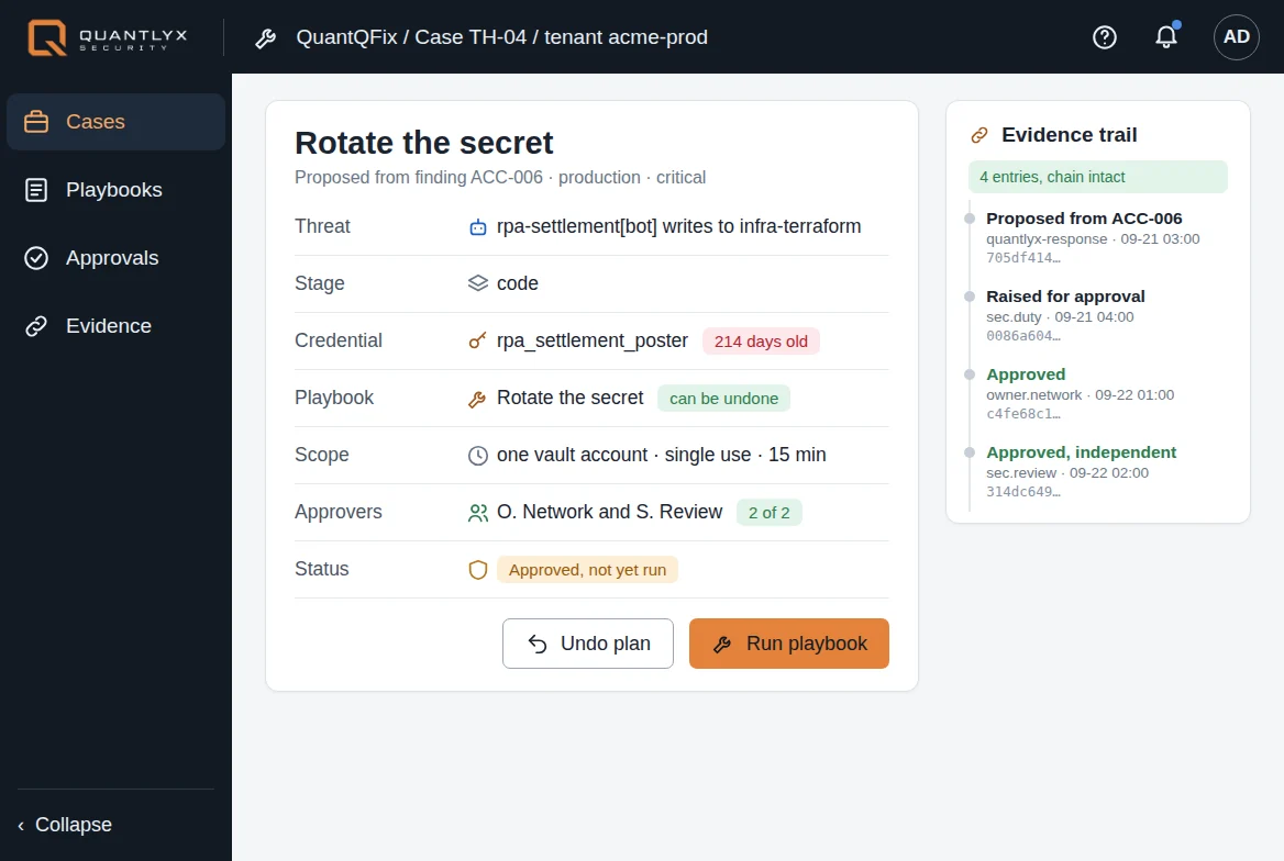 QuantQFix case ready to run, with approvals and evidence trail